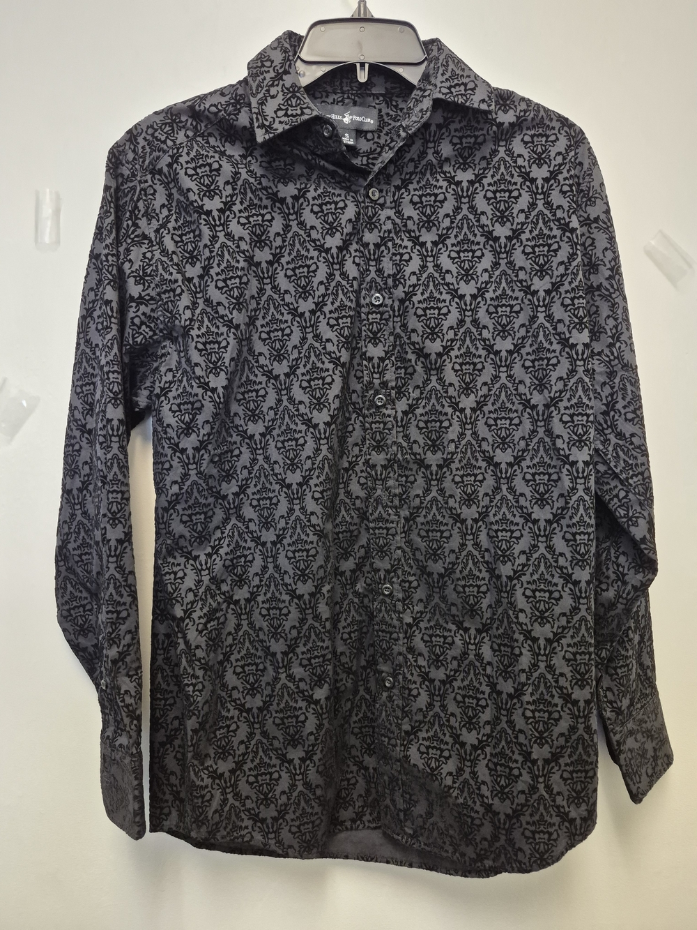 Beverly Hills Polo Club Black and Gray Damask Button-Down Shirt